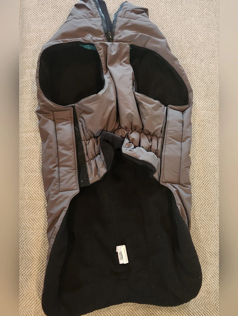 Large Dog Jacket - Gray with Teal Trim